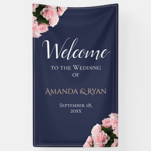 Elegante Rosenblütenhochzeit Begrüßung Banner (Vertikal)