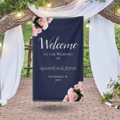 Elegante Rosenblütenhochzeit Begrüßung Banner