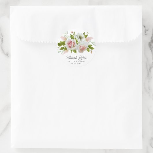 Elegante Rosenblütenhochzeit Runder Aufkleber (Tasche)