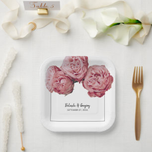 Elegante Rosenhochzeit Pappteller