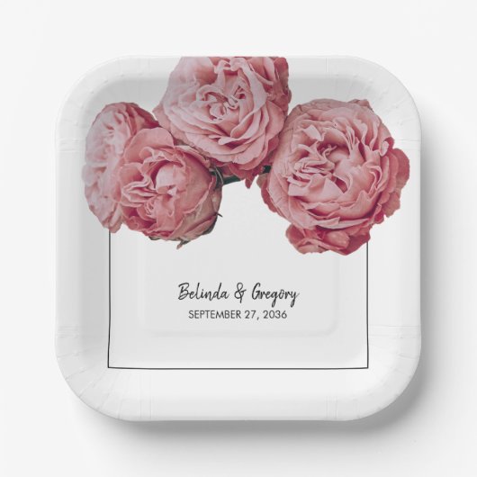 Elegante Rosenhochzeit Pappteller (Vorderseite)