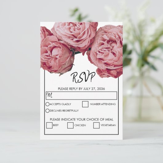 Elegante Rosenmahlzeiten für RSVP-Karten RSVP Karte (Stehend Vorderseite)