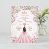 Elegante Roses Gold Crown Butterfly Mis Quince Einladung (Stehend Vorderseite)