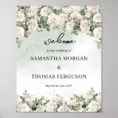 Elegante Roses Grüne Goldene Hochzeitsempfang Poster (Vorne)