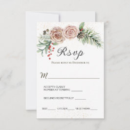Elegante Roses Red Berries Evergreen Wedding RSVP Karte