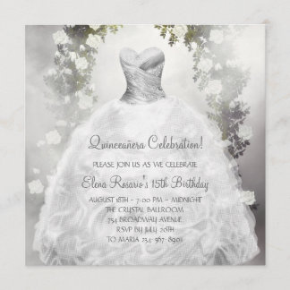 Elegante Roses White Quinceanera Einladungen