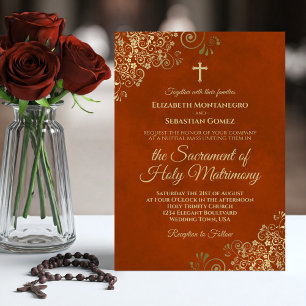 Elegante Rost Orange & Gold Moderne katholische Ho Einladung
