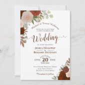 Elegante Rost Orange Hochzeit mit floralen Farben Einladung (Vorderseite)