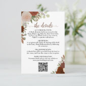 Elegante Rost Orange Rose Hochzeitdetails QR-Code Begleitkarte (Stehend Vorderseite)