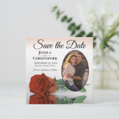 Elegante Rost Orange Rose mit Oval Foto Hochzeit Save The Date (Stehend Vorderseite)