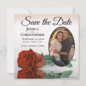 Elegante Rost Orange Rose mit Oval Foto Hochzeit Save The Date (Vorderseite)