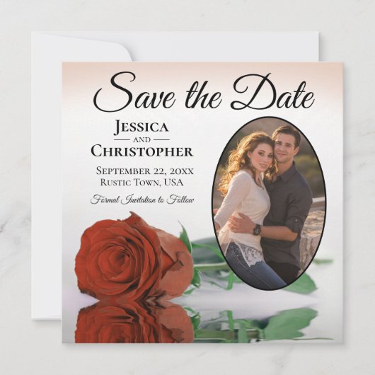 Elegante Rost Orange Rose mit Oval Foto Hochzeit Save The Date (Vorderseite)