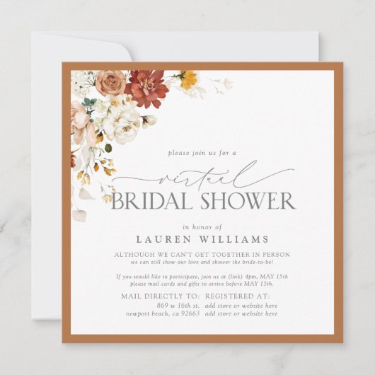 Elegante Rost Orange Wasserfarbe Virtual Dusche In Einladung (Vorderseite)