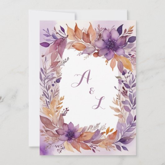 Elegante Rost-Purple-Blumen Einladung zur Hochzeit (Rückseite)