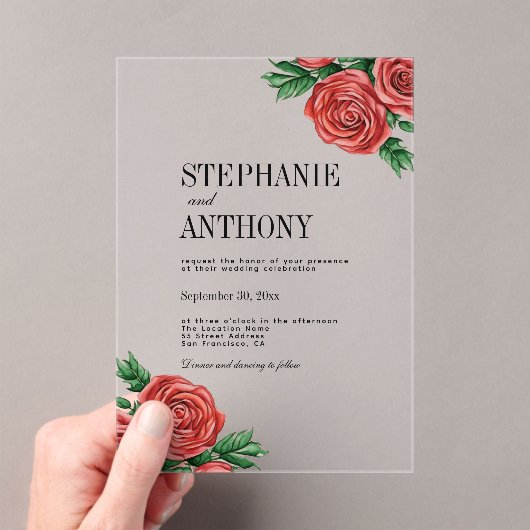 Elegante Rost- und Sage-Rose Hochzeit Acryleinladungen (Insitu (Handheld))
