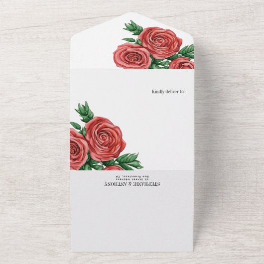 Elegante Rost- und Sage-Rose Hochzeit All In One Einladung (Außenbereich)