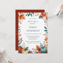 Elegante Rost- und Türkisfarbene Kürbis-Hochzeitsd Einladung