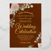 Elegante Rostflora mit Rose Gold Text Hochzeit Folieneinladung (Vorderseite)