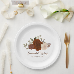 Elegante rostorange Boho-Chic-Rosen-Hochzeit Pappteller