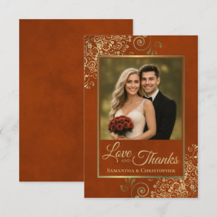 Elegante Rostorange- und Goldene Hochzeit Liebe un Dankeskarte