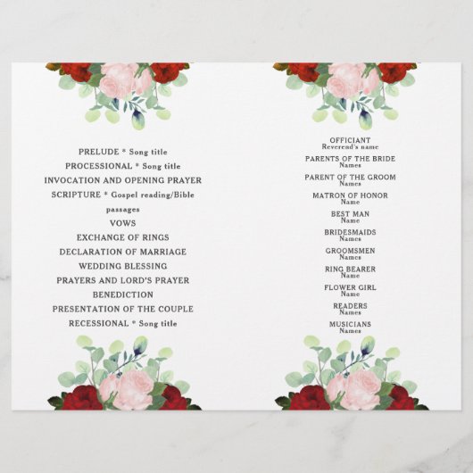 Elegante Rot Blush Rose Grüne Hochzeit geklappt (Rückseite)