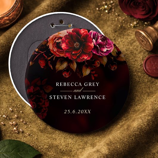 Elegante Rot Blütenblüte Hochzeitsromantik Button