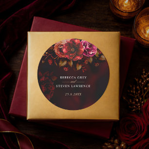 Elegante Rot Blütenblüte Hochzeitsromantik Runder Aufkleber