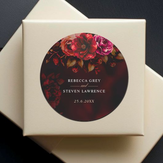 Elegante Rot Blütenblüte Hochzeitsromantik Runder Aufkleber