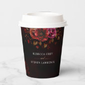 Elegante Rot-Blütenhochzeit Pappbecher (Rückseite)