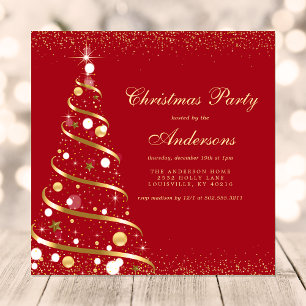 Elegante Rot funkelnder Weihnachtsbaum-Party Einladung