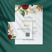 Elegante Rot-Gold-Floral-Monogramm-Hochzeit Einladung