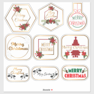 Elegante Rot & Gold Frohe Weihnachten Sticker Set