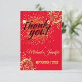 Elegante Rot-Gold-Hochzeit Dankeskarte (Stehend Vorderseite)
