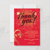 Elegante Rot-Gold-Hochzeit Dankeskarte (Rückseite)