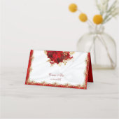 Elegante Rot-Gold-Hochzeiten-Rose Platzkarte (Rückseite)
