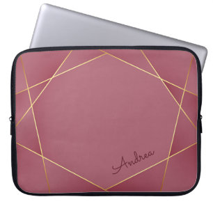 Elegante Rot & Gold Linien mit Individuelle Name Laptopschutzhülle