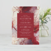Elegante Rot-Gold-Marmorhochzeit Einladung (Stehend Vorderseite)