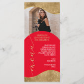 Elegante Rot-Gold-Menü-Platzkarte mit Foto Menükarte (Vorderseite)