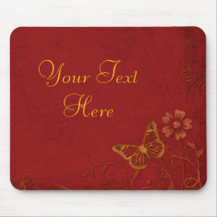 Elegante Rot-Gold-Vintage Schmetterlinge Mousepad