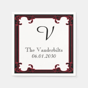 Elegante Rot-Gothic-Rahmen-Monogramm-Hochzeit Serviette