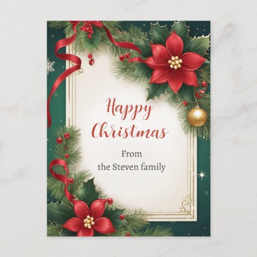 Elegante Rot-Grün-Weihnachtsdekoration Postkarte (Vorderseite)