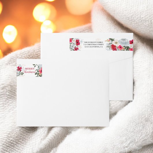 Elegante Rot Grüne Blütenschneeflocke Weihnachten