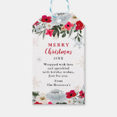 Elegante Rot Grüne Blütenschneeflocke Weihnachten Geschenkanhänger (Vorderseite)