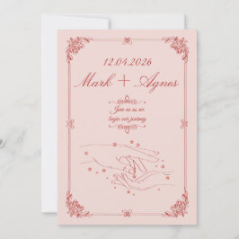 Elegante Rot-Pink-Hochzeit Hände Linienkunst Einladung