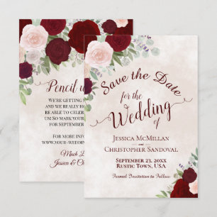 Elegante Rot-Rosa-Boho Wasserfarben-Rose Hochzeit Save The Date