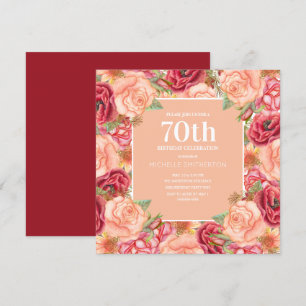 Elegante Rot-Rosa Florale 70. Geburtstagsfeier Fra Einladung
