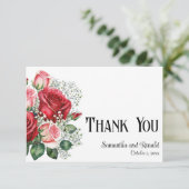 Elegante Rot-Rosa-Rosen-Hochzeit Dankeschön-Karte Einladung (Stehend Vorderseite)