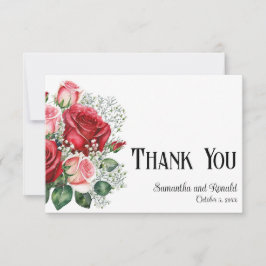 Elegante Rot-Rosa-Rosen-Hochzeit Dankeschön-Karte Einladung