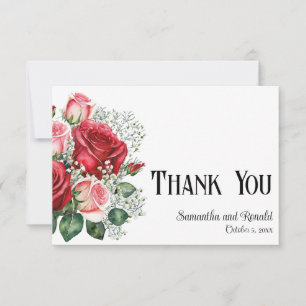 Elegante Rot-Rosa-Rosen-Hochzeit Dankeschön-Karte Einladung
