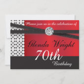 Elegante Rot-Schwarz-Geburtstagsparty Einladung (Vorderseite)